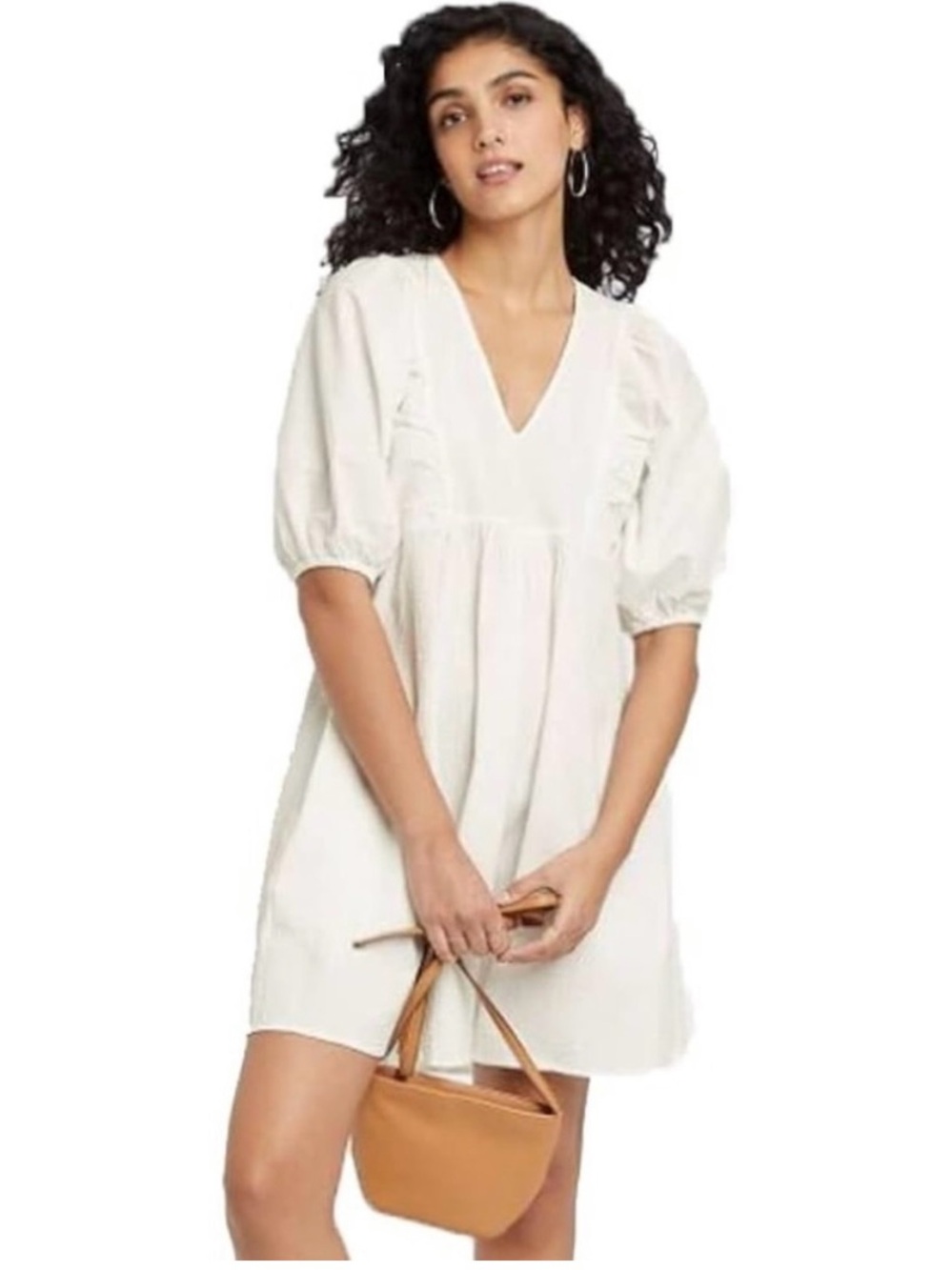 a new day White Seersucker Ballon Sleeve Dress